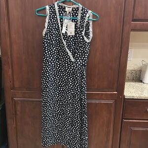 Chic Navy and White Polka Dot Midi Dress